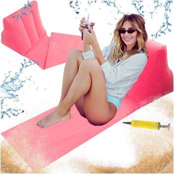 Beach Lounger Mat with Inflatable Backrest Pillow, Pink
