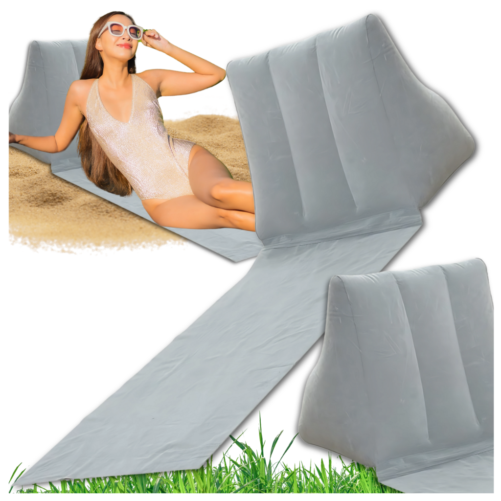 Folding Beach Mat with Backrest Portable Lounger for Camping and Garden, Grey