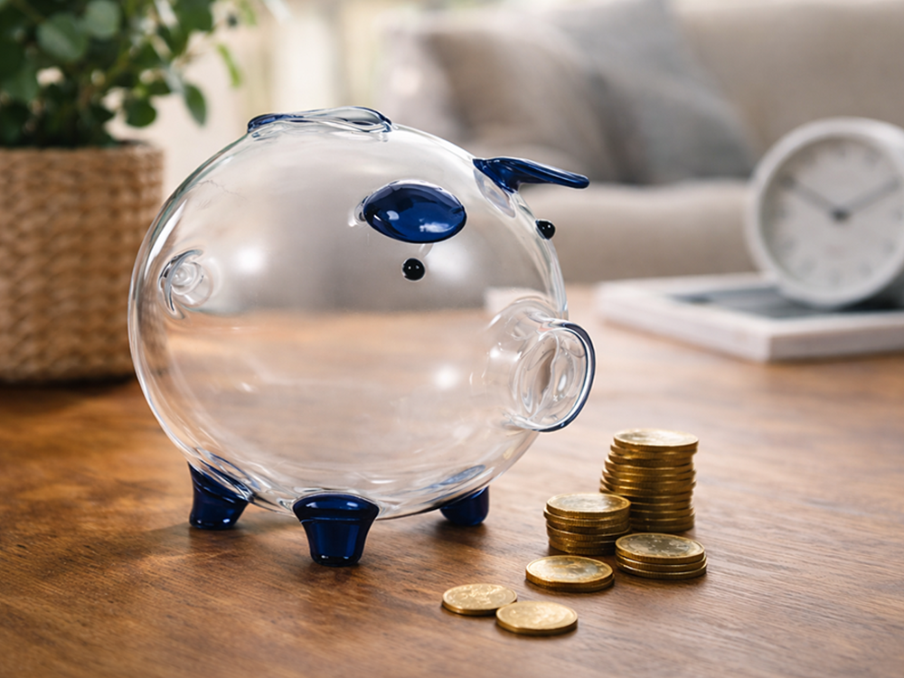 Small Glass Piggy Bank for Adults and Kids, Clear Coin Bank for Saving Money and Bills (1)