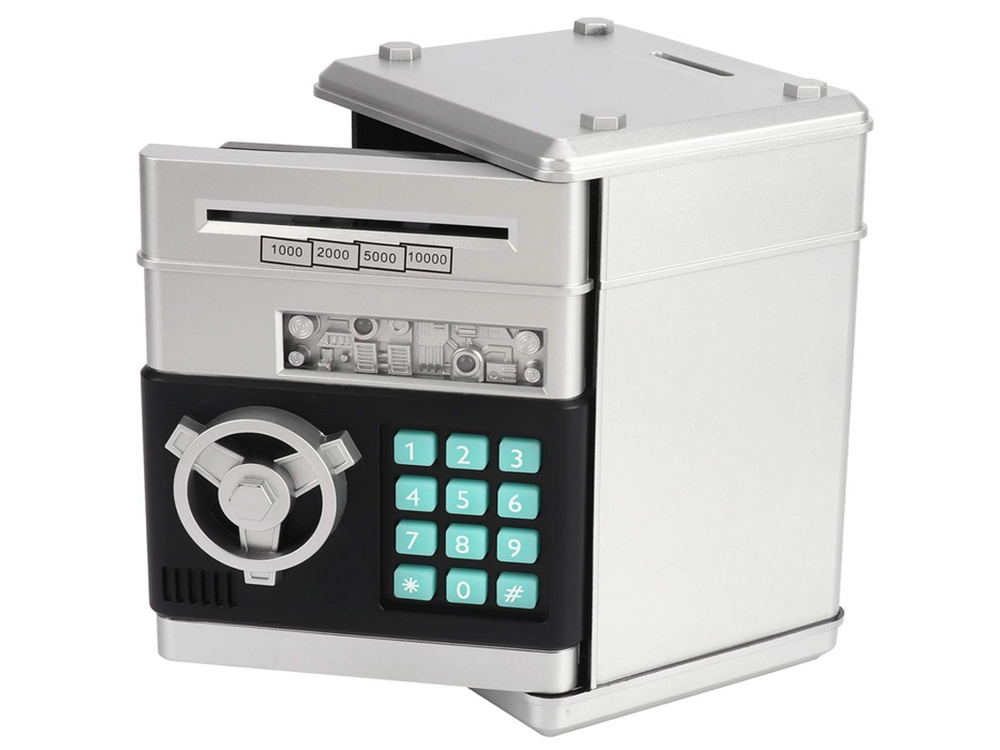 Piggy Bank Toy Box for Money with Fingerprint and Password, Silver (2)