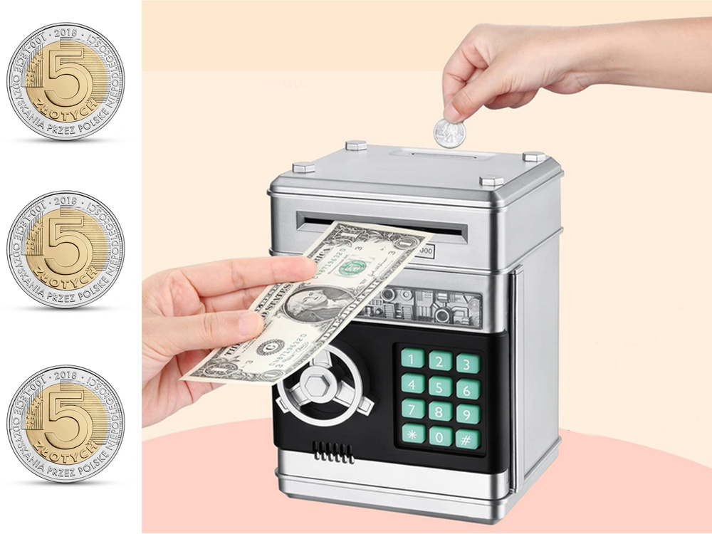 Piggy Bank Toy Box for Money with Fingerprint and Password, Silver (5)