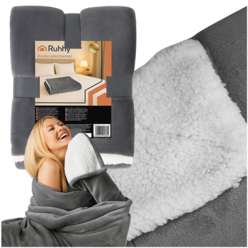 Reversible Sherpa Throw Blanket Ruhhy 26292 150x200cm, dark grey