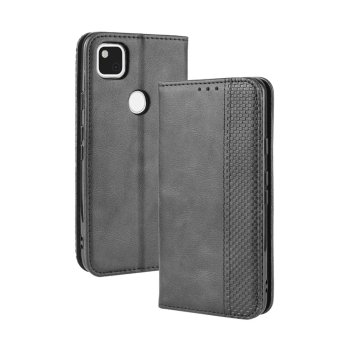 Google Pixel 4a Retro Magnetic Leather Case Cover with Card Slots, Black