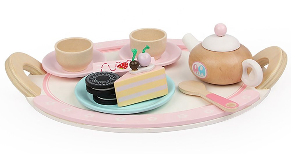 Kids Wooden Tea Set with Teapot Cups and Cookies (1)