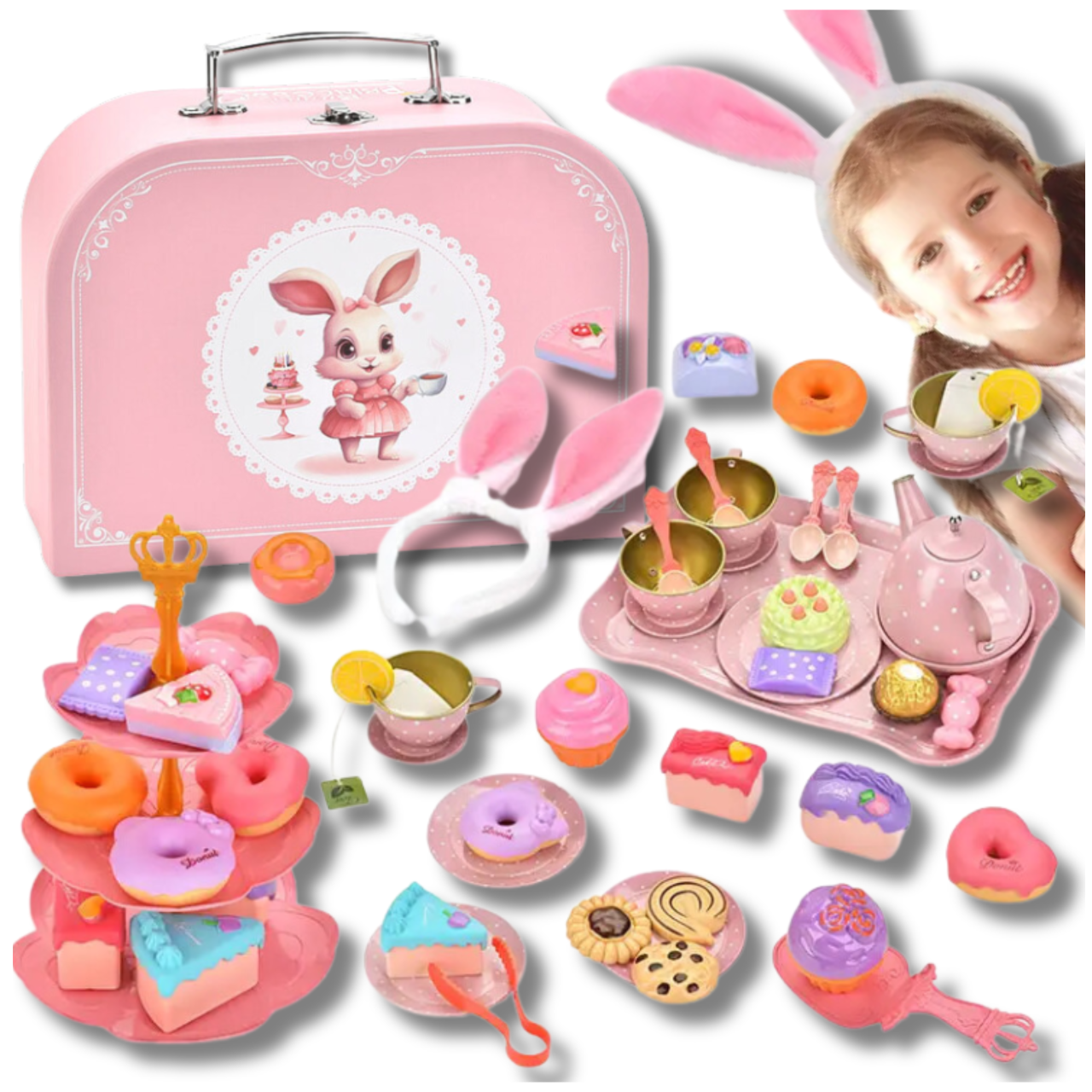 Children's Coffee Set Toy Tea Service with Cupcakes and Donuts