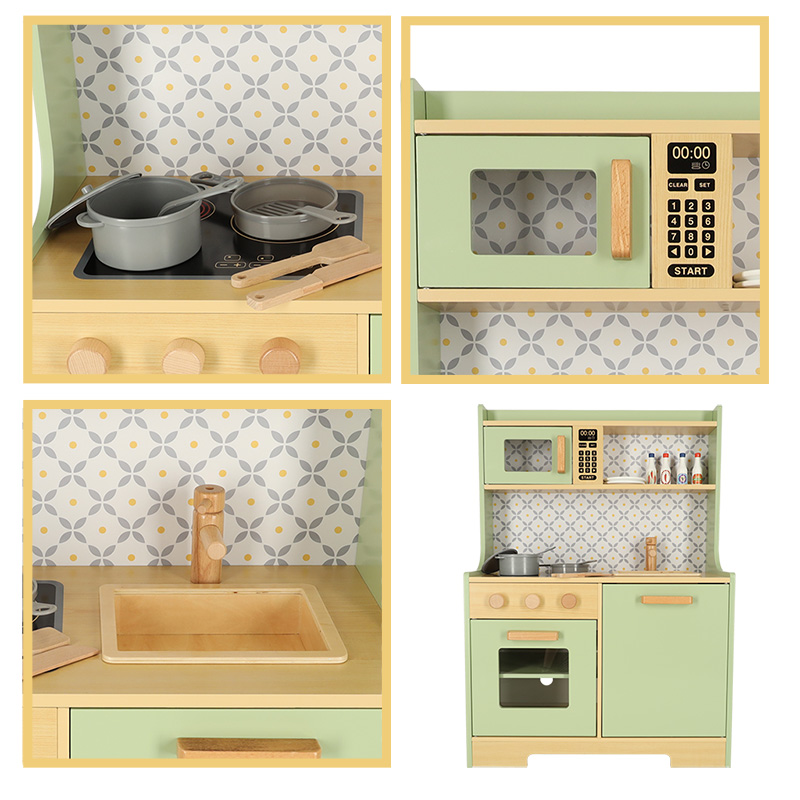 Children Kids Toy Wooden Kitchen With Accessories, 86cm (2)