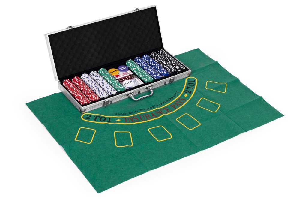 ModernHome Poker & Blackjack Set – 500 Chips, Dice, Felt Mat, Lockable Case (2)