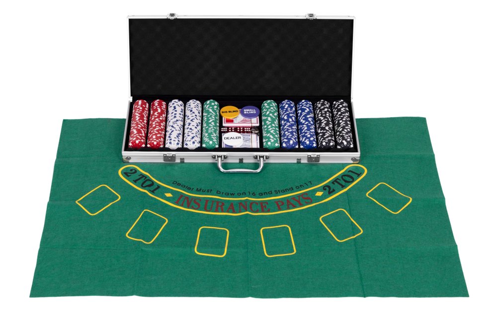 ModernHome Poker & Blackjack Set – 500 Chips, Dice, Felt Mat, Lockable Case (3)