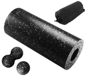 Yoga Massage Roller + Massage Double Fascia Ball + Massage Motion Ball Set, Black-White
