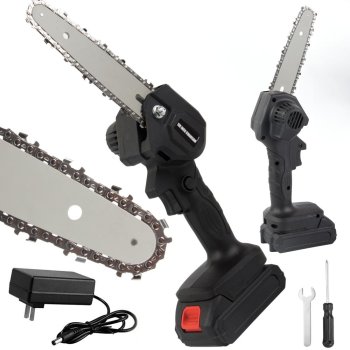 Compact cordless mini chainsaw 4 inch, black