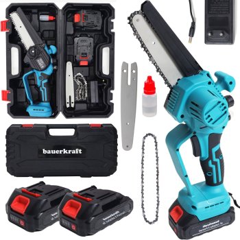 21V Cordless Mini Chainsaw with Brushless Motor, 2 Batteries and Case