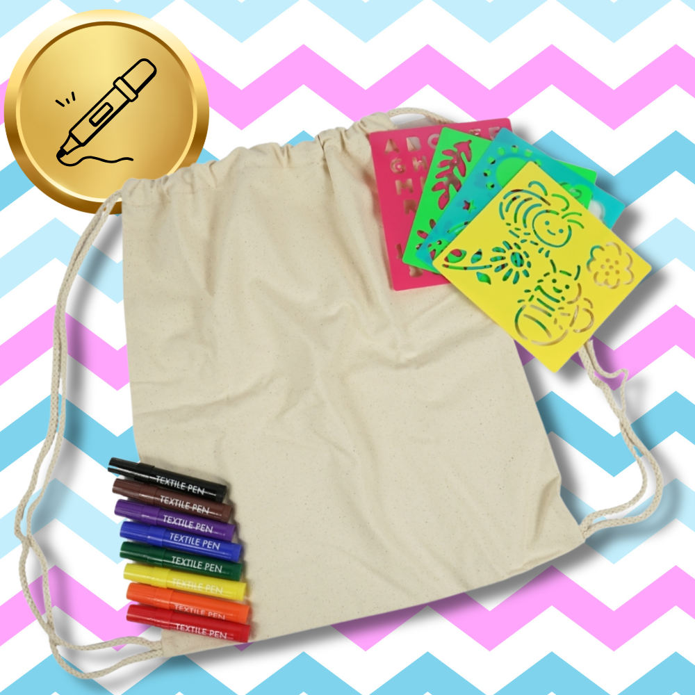 DIY Cotton Drawstring Backpack to Color for Kids with Fabric Markers and Stencils (0)