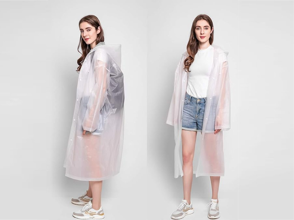Rain Poncho with Hood, Packable Waterproof Raincoat for Adults, White (2)