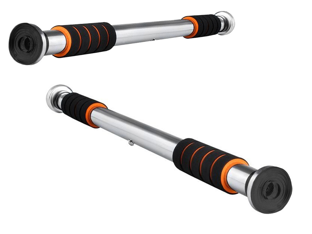 Adjustable Steel Pull-Up Bar for Doorway with Neoprene Grips, Orange (2)