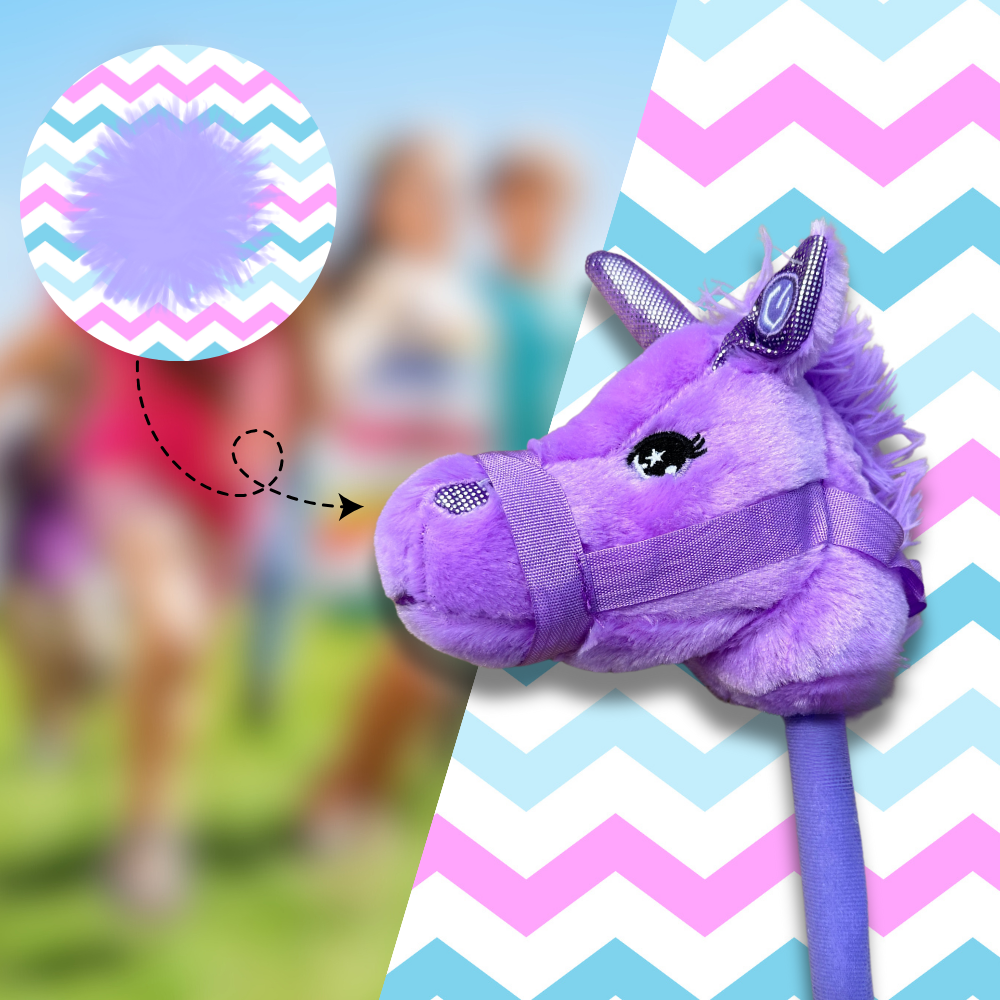 Kids Toy Plush Horse Head on Stick Hobby Horse with Sound, Purple (2)