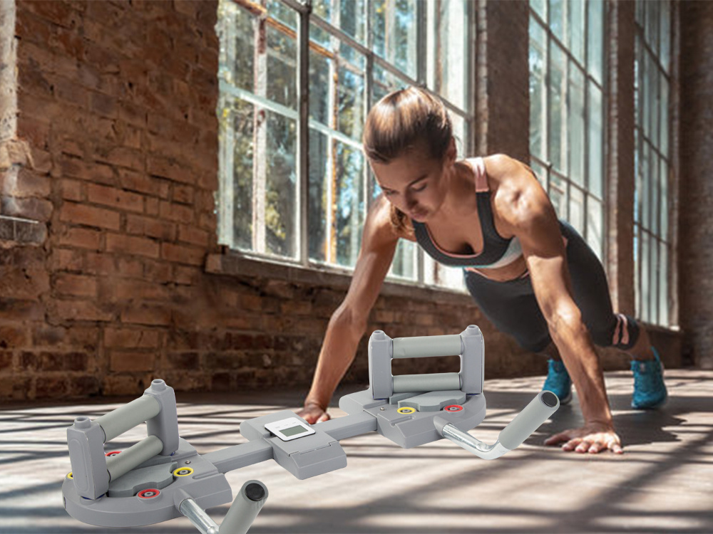Multifunctional Push-Up Board with Handles, Timer and Stopwatch, Grey (2)