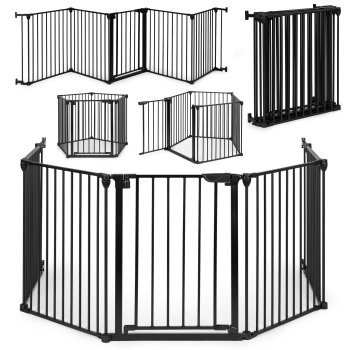 ECOTOYS 5-Panel Metal Safety Gate Playpen and Room Divider, Black