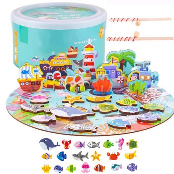 Magnetic Fishing Game and Puzzle Set in a Bucket