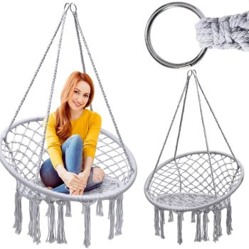 Hanging Boho Style Chair Hammock "Stork nest" Swing for Home and Garden, Grey