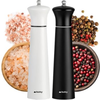 Wooden Hand Pepper and Salt Grinders with Adjustable Coarseness, 2 pcs