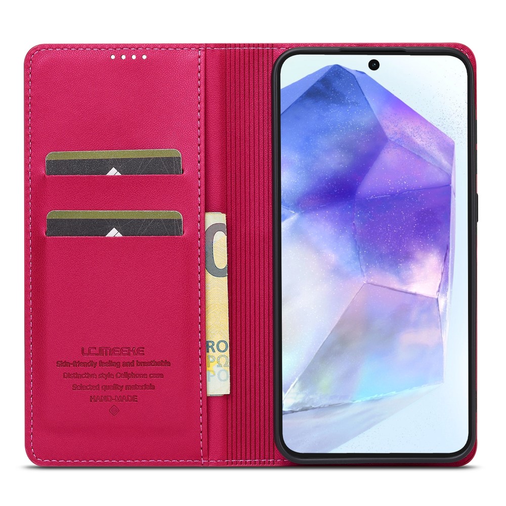 Samsung Galaxy A55 ( SM-A556B/DS ) LC.IMEEKE PU Leather Wallet Protective Book Case Cover, Red (5)