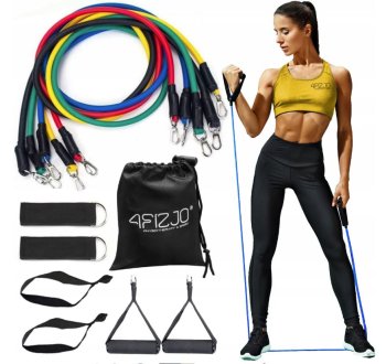 4FIZJO Exercise Resistance Bands with Handles Set of 5 Elastic Fitness Rubber Bands