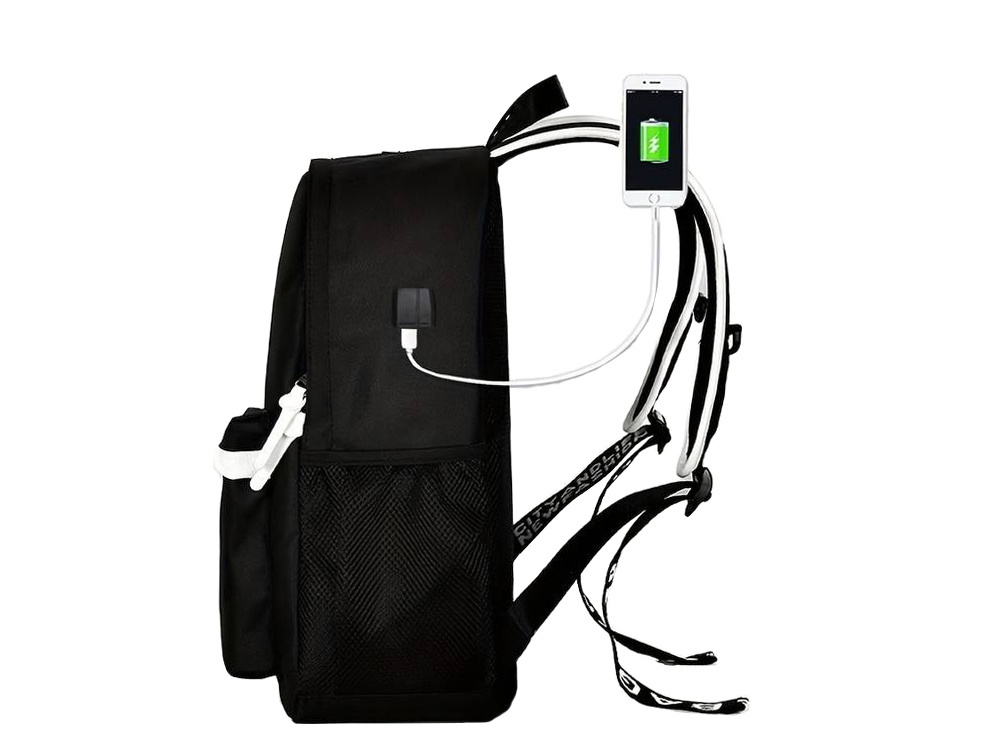 Luminous Reflective Teen School Backpack with USB Port, Black (1)