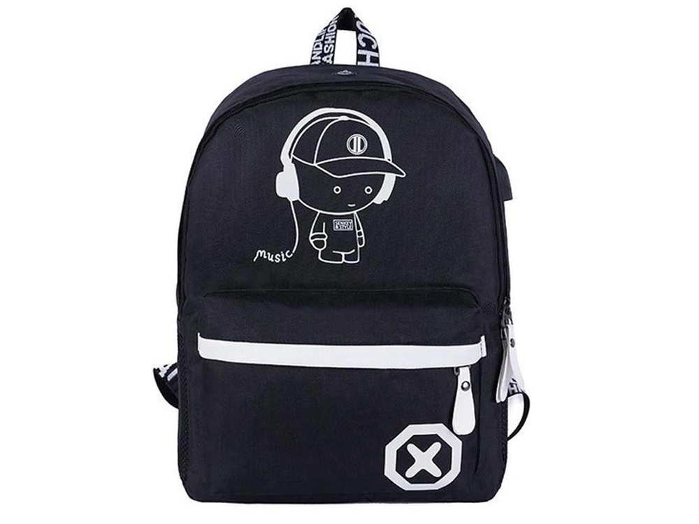Luminous Reflective Teen School Backpack with USB Port, Black (3)