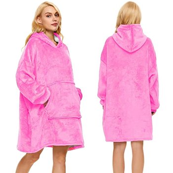Warm Oversized Hoodie Blanket 2-in-1 Wearable Sweatshirt, Pink
