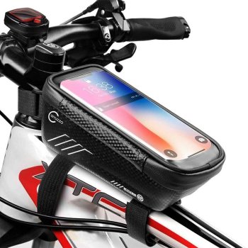 Carruzzo Bike Frame Bag with Touchscreen Phone Holder Waterproof 1L