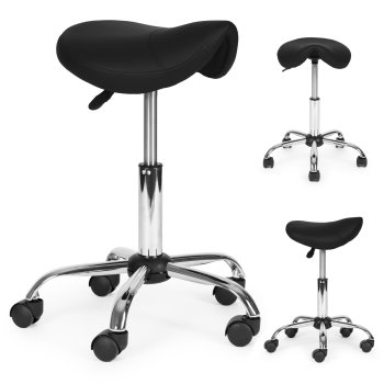 ModernHome Adjustable Swivel Saddle Stool on Wheels, Black