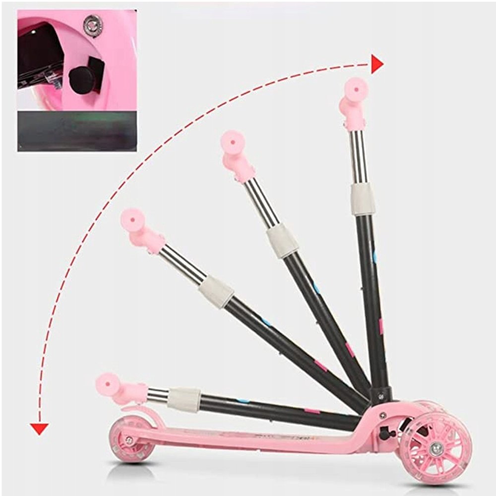 Foldable 3-Wheel Kids Scooter with LED Light-Up Wheels, Pink (2)