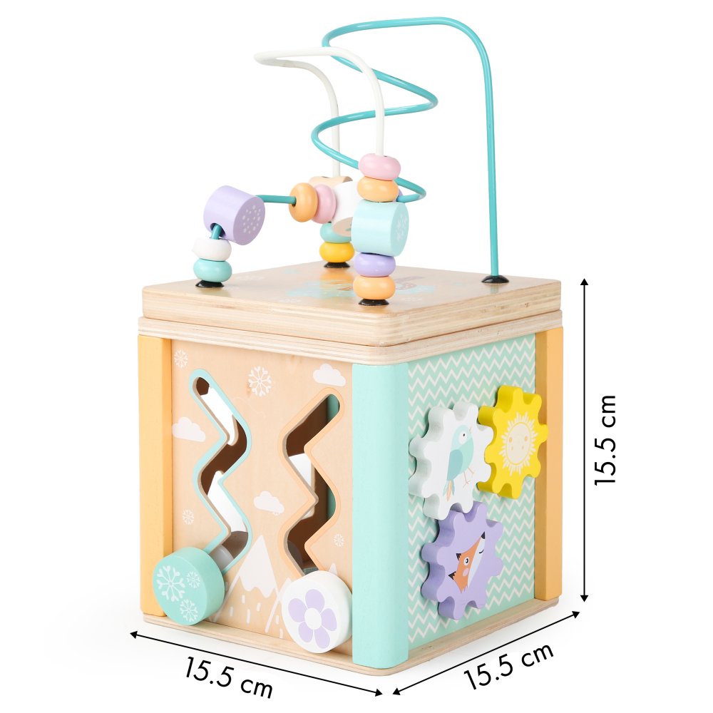 ECOTOYS Wooden Activity Cube with Shape Sorter and Bead Maze (3)