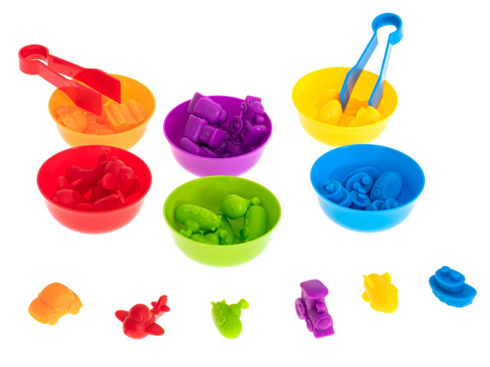 Small educational cars, planes, ships, trains for children who are learning to count and sort, set of 36 el. (3)