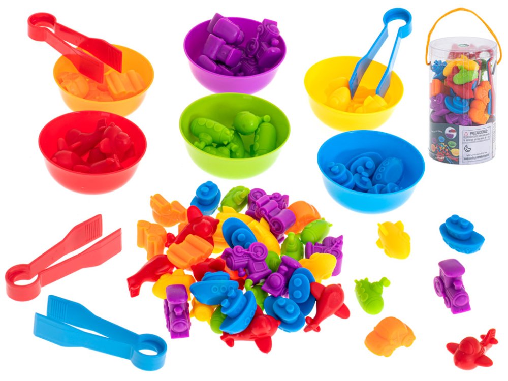 Small educational cars, planes, ships, trains for children who are learning to count and sort, set of 36 el. (5)