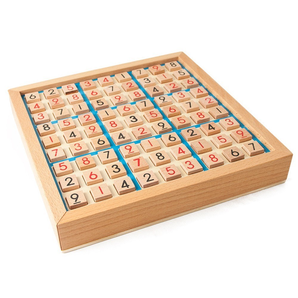 Wooden Sudoku Board Puzzle Set with Drawer Math Brain Teaser, Blue (1)