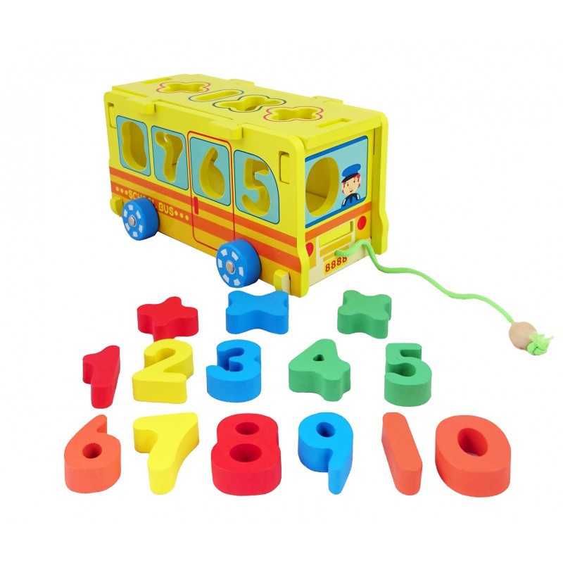 Wooden Number Puzzle Bus Sorter with Pull Along String (0)