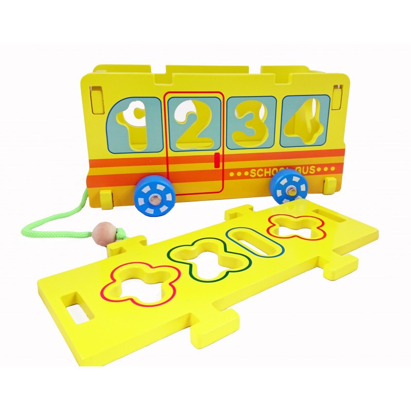 Wooden Number Puzzle Bus Sorter with Pull Along String (1)