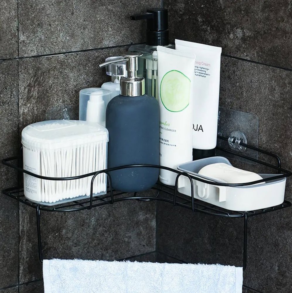 Bathroom and Kitchen Corner Shelf Storage, Black (3)