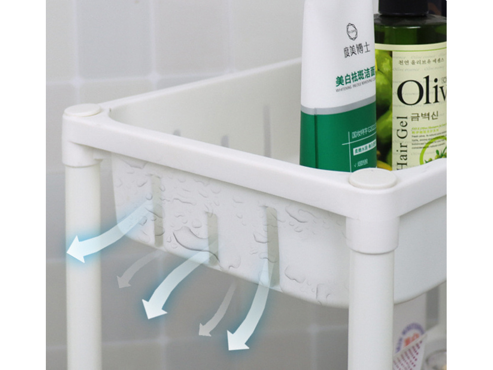 Bathroom shelf kitchen cabinet mobile bookcase on wheels 3 levels hooks (3)