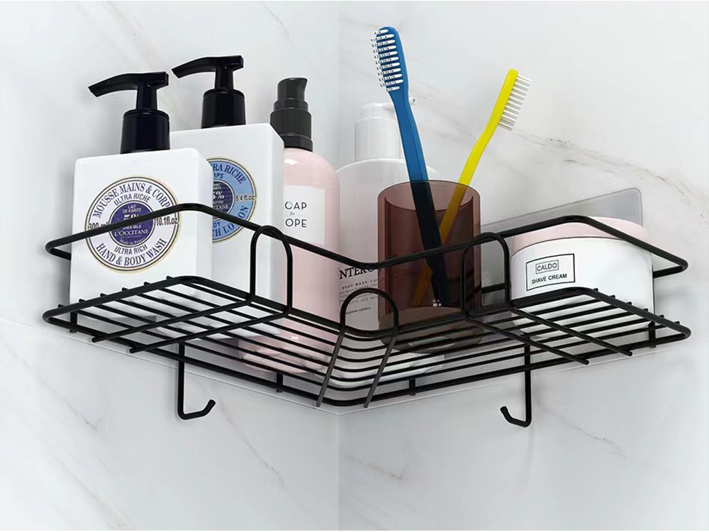 Loft corner bathroom shower shelf hanging hook black (3)