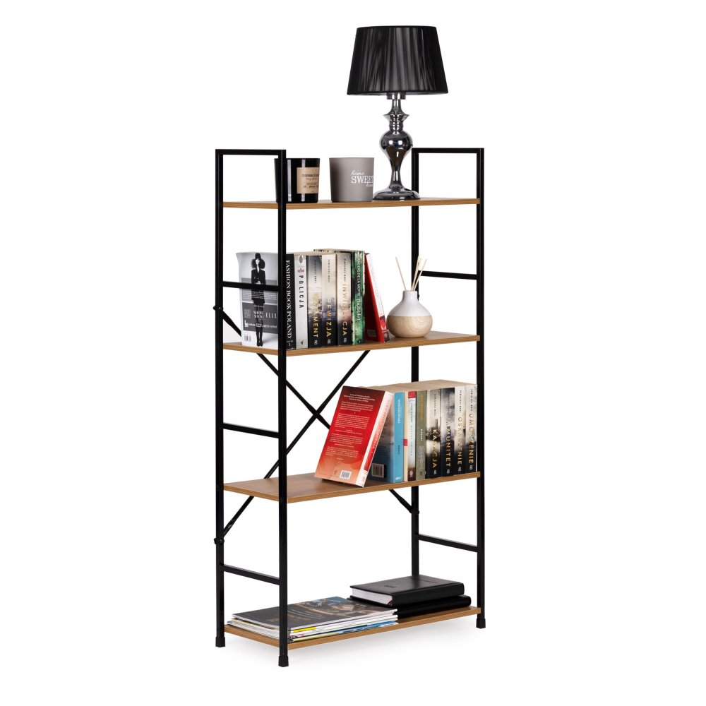 Wide Industrial 4-Tier Shelving Unit Bookshelf ModernHome (3)