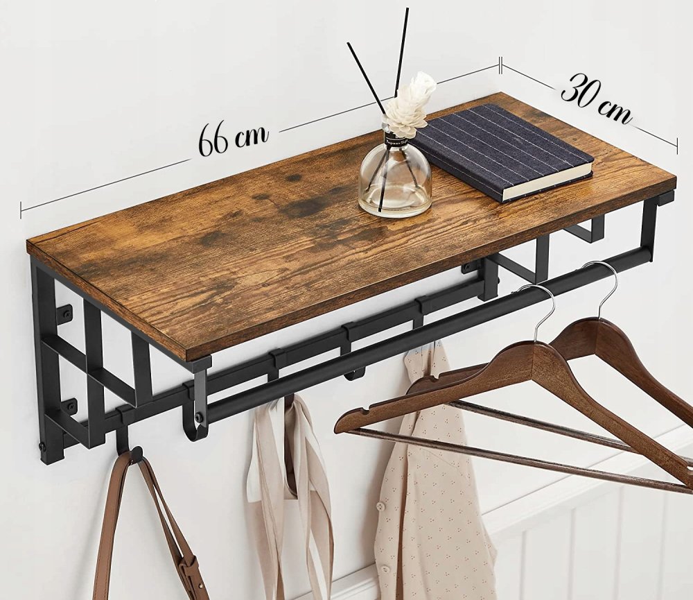 Wall-Mounted Shelf with Hooks for Entryway and Bathroom Clothes Hanger Coat Rack (1)