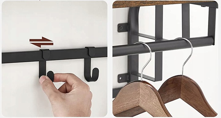 Wall-Mounted Shelf with Hooks for Entryway and Bathroom Clothes Hanger Coat Rack (2)