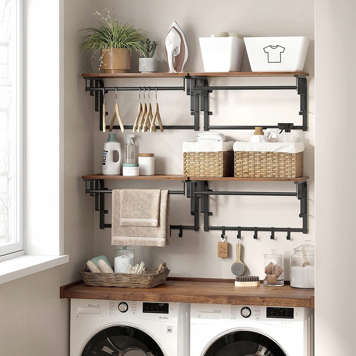 Wall-Mounted Shelf with Hooks for Entryway and Bathroom Clothes Hanger Coat Rack (3)