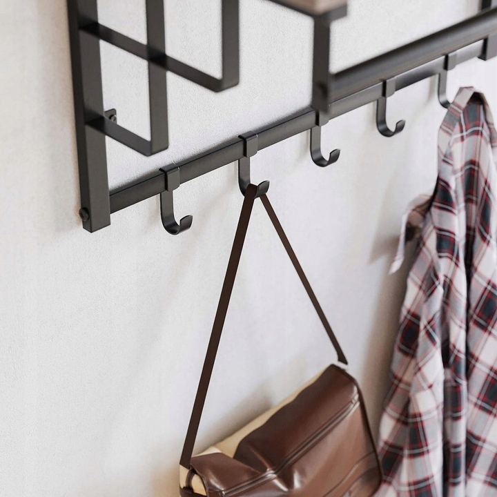 Wall-Mounted Shelf with Hooks for Entryway and Bathroom Clothes Hanger Coat Rack (4)