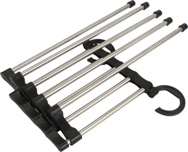 Foldable Space Saving Pants Hanger Organizer 5 Trouser Pairs Metal Rack (1)