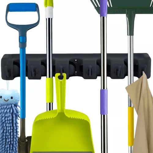 Wall-mounted Hanger House Cleaning Tool (mop, broom) Holder / Garden Tool Storage / Garage Organizer, Black (3)