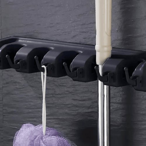 Wall-mounted Hanger House Cleaning Tool (mop, broom) Holder / Garden Tool Storage / Garage Organizer, Black (9)
