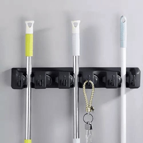 Wall-mounted Hanger House Cleaning Tool (mop, broom) Holder / Garden Tool Storage / Garage Organizer, Black (10)